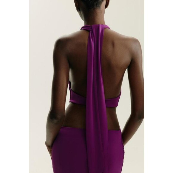 ZARA GATHERED HALTER LONG DRESS - Picture 6 of 10